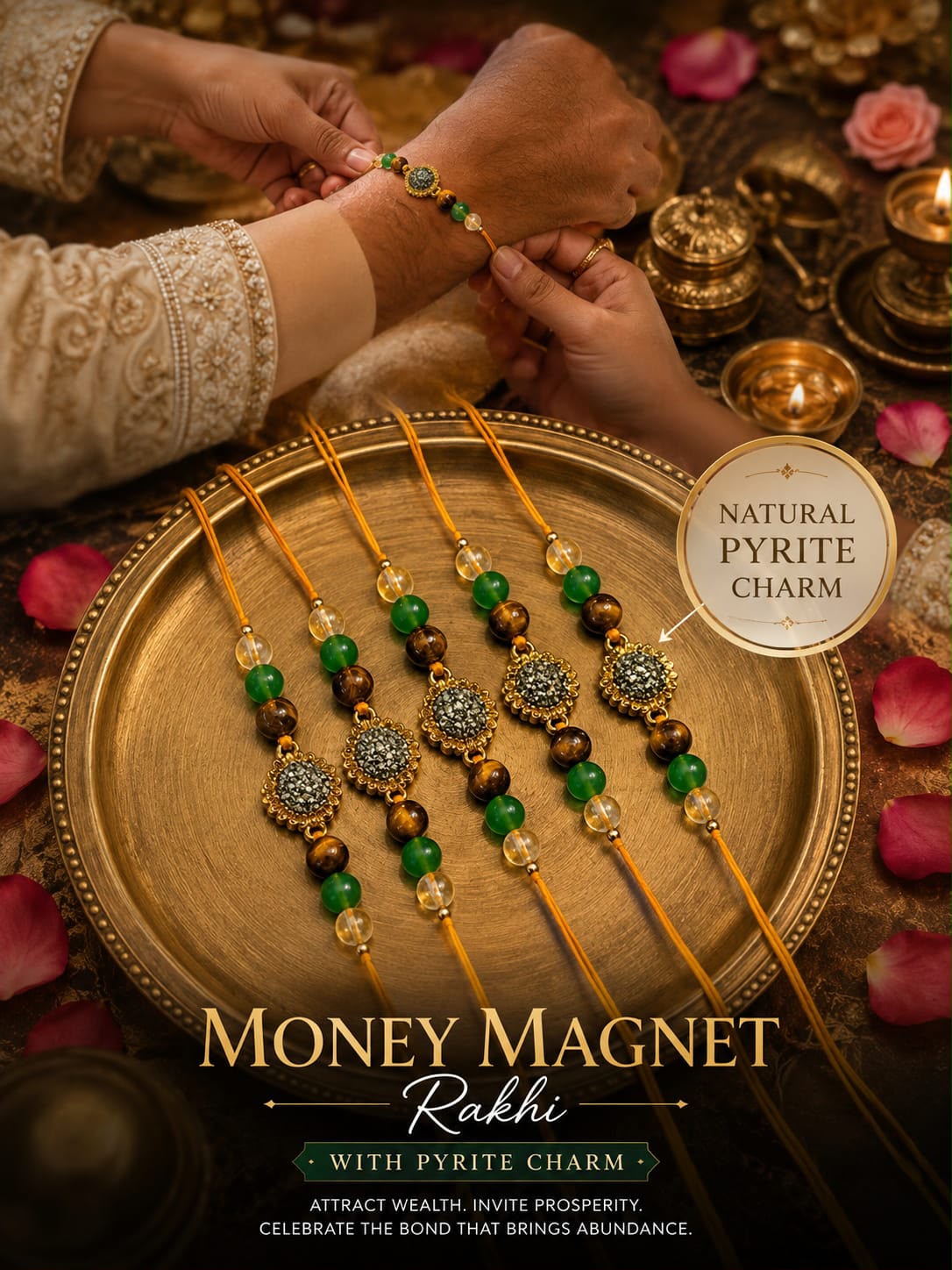 Money Magnet Rakhi – Citrine, Pyrite & Tiger Eye Rakhi
