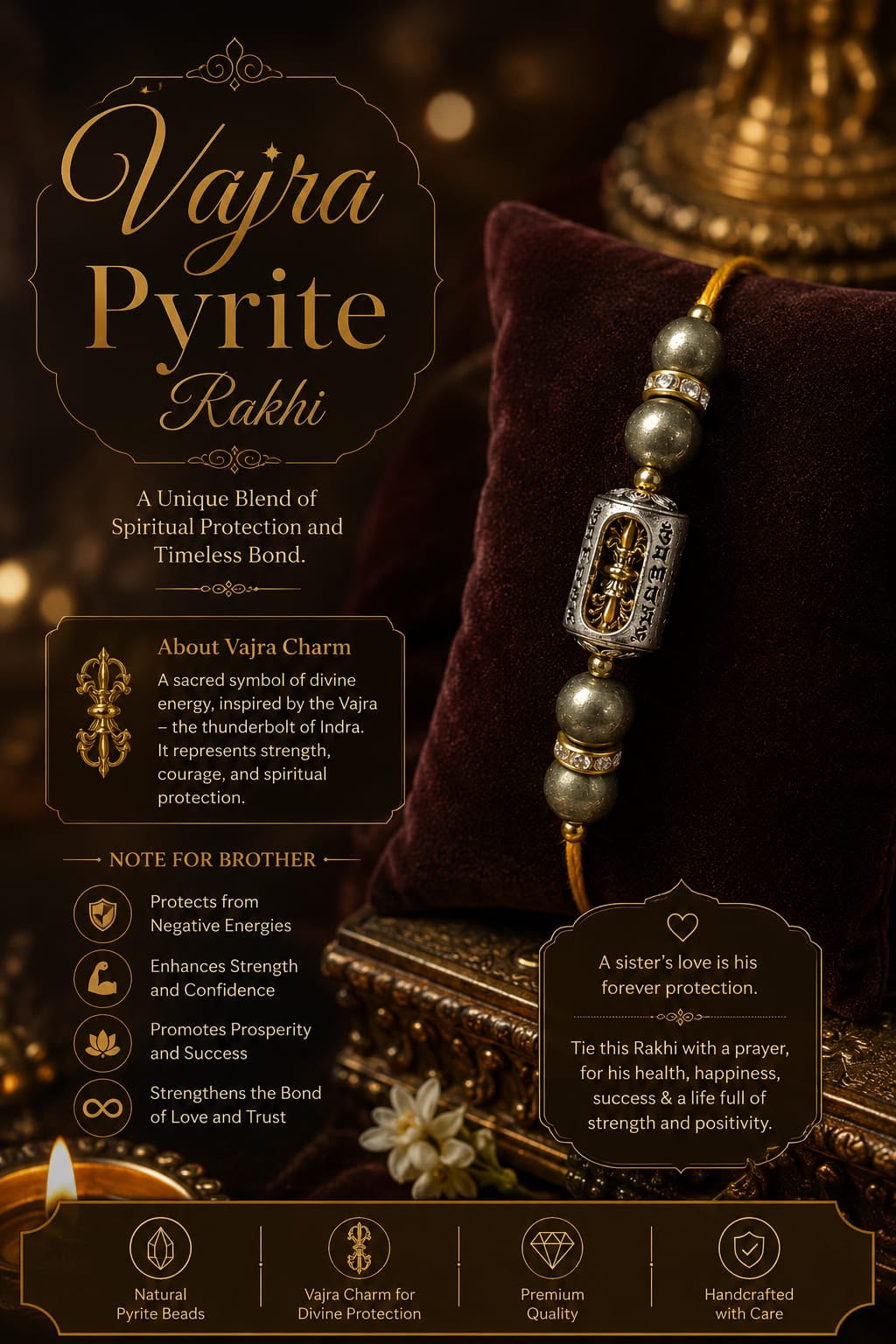 Vajra Pyrite Rakhi – Prosperity & Protection Rakhi Gift