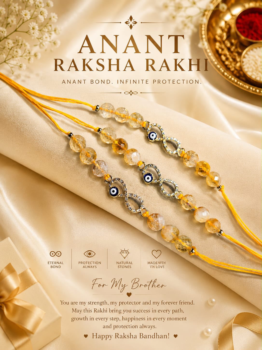 Anant Raksha Rakhi – Citrine Evil Eye Rakhi for Brother