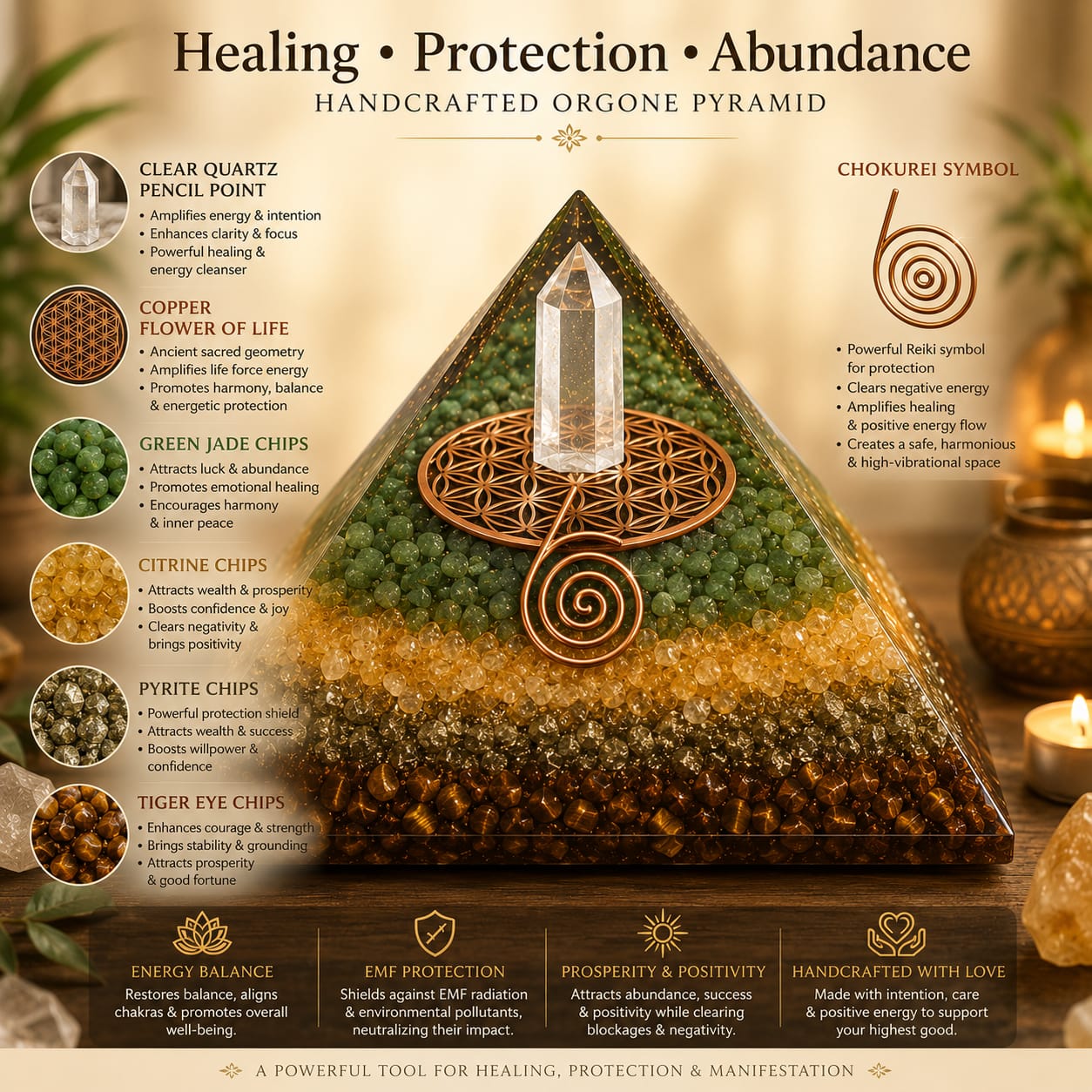 Money Magnet Orgonite Pyramid – Attract Wealth, Prosperity & Financial Abundance
